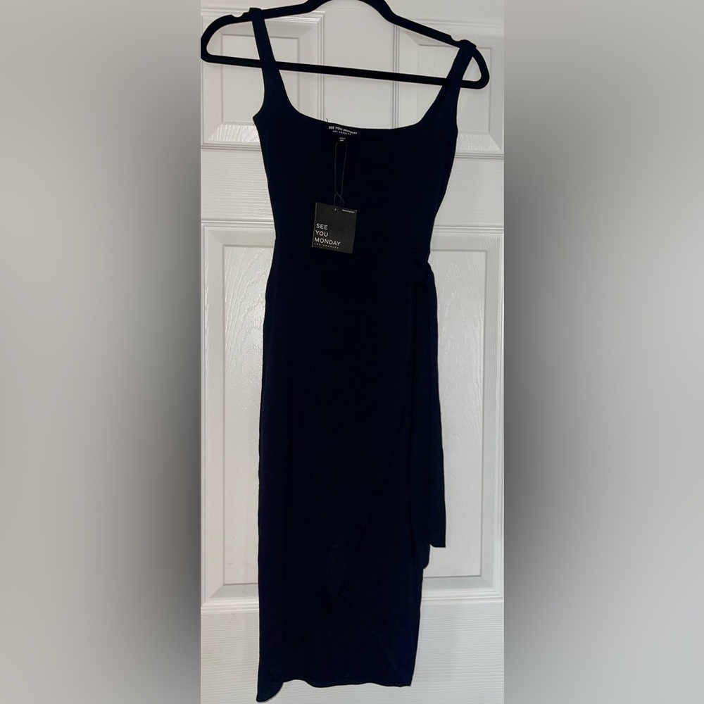 See You Monday Xs short midi bodycon sleeveless stretchy soft wrap dress